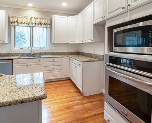 A modern kitchen with a microwave